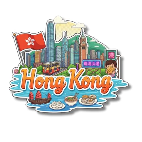 Image of Premium Laser Cut MDF Fridge Magnet for Home Decor, Vibrant Layered Travel Artwork Souvenir Gift with Strong Magnetic Hold, Refrigerator Decoration for Kitchen & Office - Hong Kong