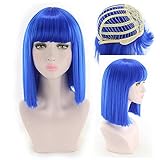 Fashion 35cm/13.78'' Shoulder Long Straight Neat Bangs Cosplay Costume Wig For Women (blue)