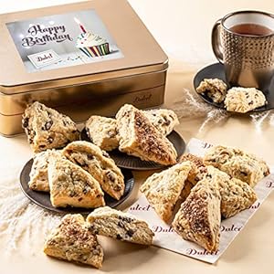 Dulcet Gift Baskets Artisan Scone Happy Birthday Gift Tin, Gourmet Pastries For Men, Women, Family and Friends With Prime Delivery