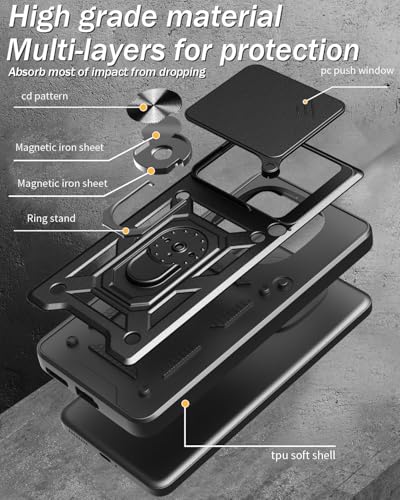 Image of SPAZY CASE Oppo A3 Pro 5G Back Case | Heavy Duty Hybrid Case with 360 Degree Rotating Finger Ring Holder + Slider Shutter Camera Protection Cover for Oppo A3 Pro 5G 5G - Black