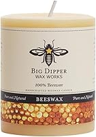 Big Dipper Wax Works 100% Pure Beeswax Pillar Candle 3x3.5in - Handmade USA, 60Hr Burn, Soot-Free, Natural Honey Aroma