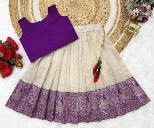 Image of Girls South Indian Pattu Pavadai | Traditional Jacquard Silk Lehenga Choli Set