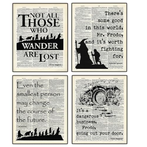Tolkien Wall Art, Tolkien Quotes Wall Decor, Back To School Classroom Office Home Wall Decor, Dictionary Art, Motivational Posters, Set of 4 UNFRAMED Print 8