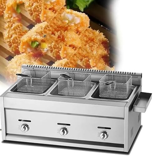 Commercial Countertop LPG Gas Fryer with Basket & Lid, Stainless Steel Deep Fat Fryer for Home Kitchen & Restaurant, Adjustable Temperature Control for Perfect French Fries