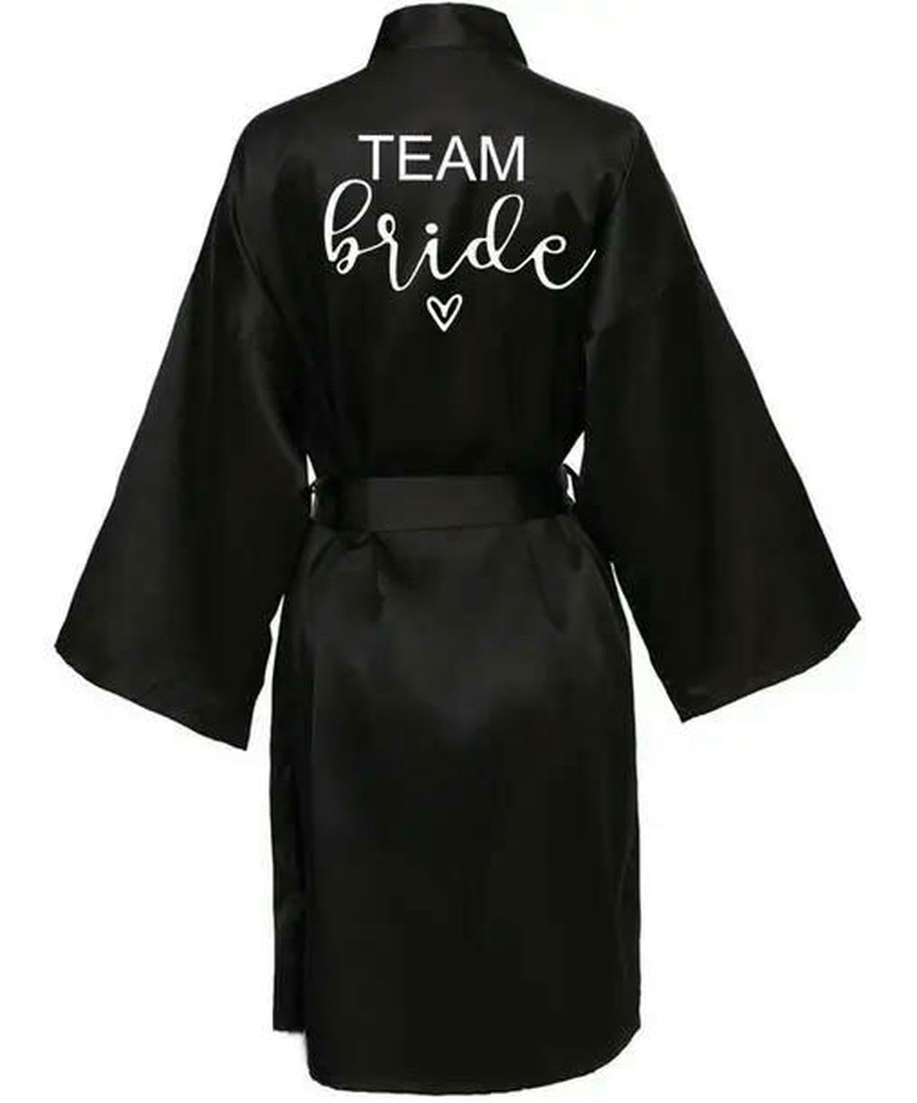 Accappatoio Donna Wedding Party Team Bride Robe Letters Kimono Satin Pigjamas Bridesmaid Aokrobe-Sposa Nera-s