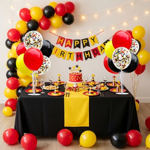 Kit support de ballons Mickey rouge jaune noir pour table anniversaire