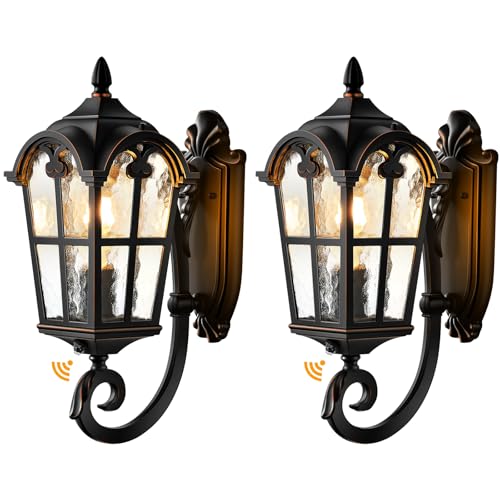VIANIS 16.9" H Black Dusk to Dawn Outdoor Wall Lights Wall Mount, 2-Pack