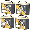 Power Queen 4 Pack Mini LiFePO4 Lithium Battery, 12V 100Ah Battery with Built-in 100A BMS, 1280Wh Energy, Up to 15000 Cycles, 10-Year Lifespan for Home Solar Energy System, RV, Camping