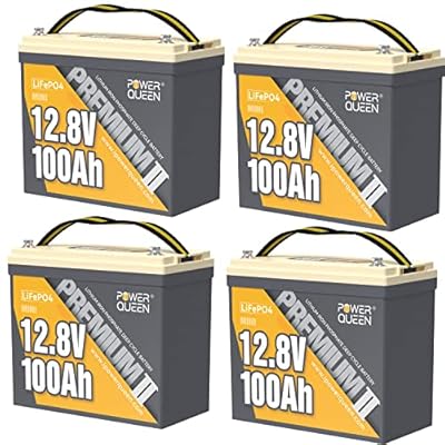 Power Queen 4 Pack Mini LiFePO4 Lithium Battery, 12V 100Ah Battery with Built-in 100A BMS, 1280Wh Energy, Up to 15000 Cycles, 10-Year Lifespan for Home Solar Energy System, RV, Camping