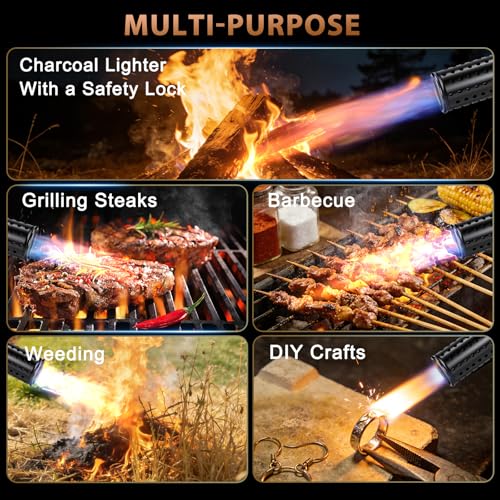 Image of Propane Torch with Adjustable Flame, Powerful Kitchen Torch Gun with Safety Lock & Cooling Vents, Blow Torch Flamethrower for Grill, Sous Vide, BBQ, Charcoal Lighter (Tank Not Included)