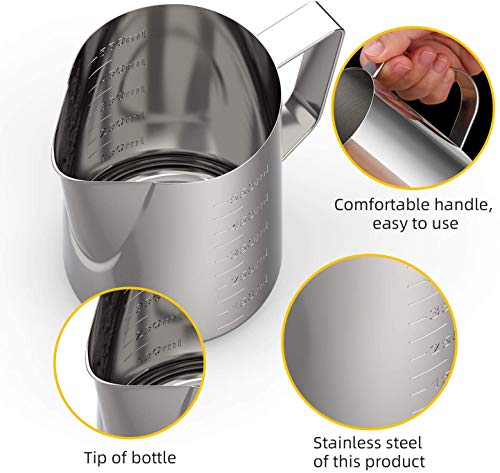 Stainless Steel Milk Frothing Pitcher, 20 ounce (600 ml), Barista Tool, Frother Jug for Espresso Machine Coffee Cappuccino Latte Art - Thumbnail 6