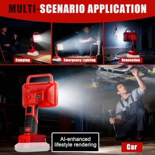 Image of Cordless LED Work Light for Craftsman 20V Battery, 2000LM Portable Handheld Flashlights Tool with USB Port and 3 Brightness Modes for Camping, Fishing, Job Site, Indoor & Outdoor Use