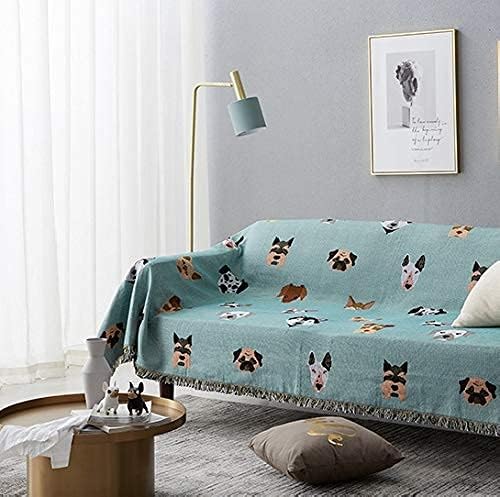 Amazon Gyrohome 犬柄 マルチカバー 長方形 大判 ソファーカバー 北欧風 ミントグリーン 1 2人掛け 160x260cm 厚手 おしゃれ ブランケット フリンジ付き かわいい キルト ベッドカバー 洗濯可能 インテリア 両面使える 四季通用 ソファカバー マルチカバー オンライン通販