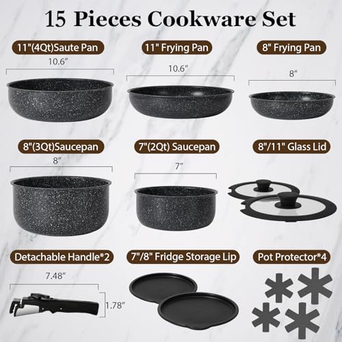 Soday P15-BLACK-1 15Pcs Pots And Pans Set Non Stick thumb #1