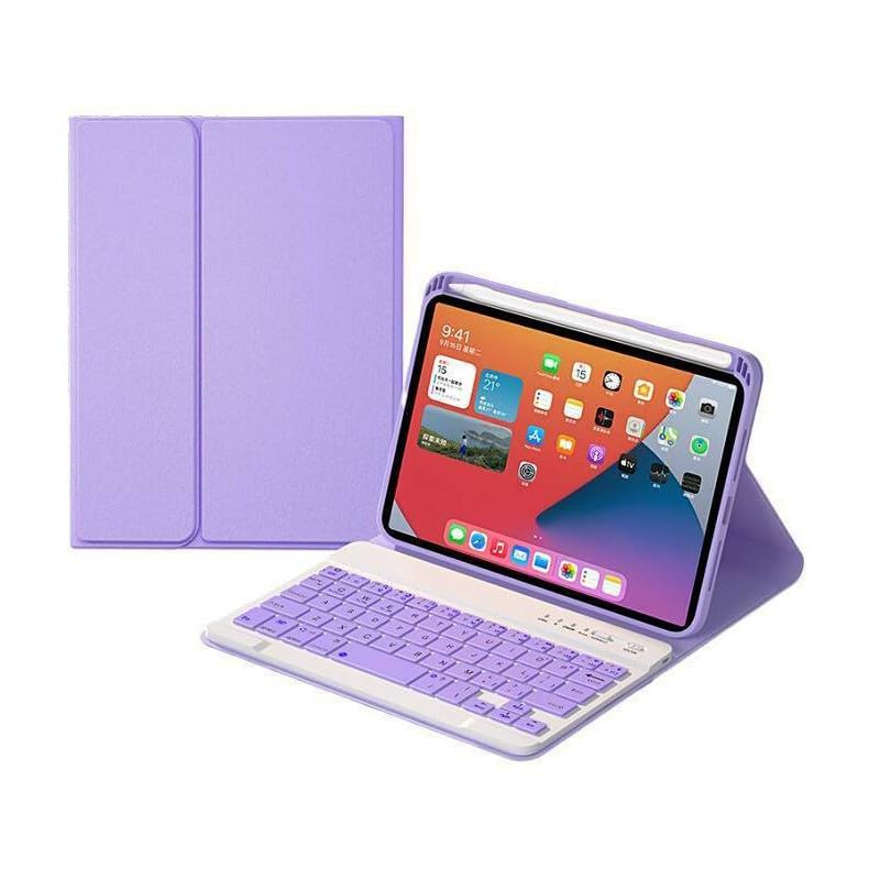 Clavier Bluetooth iPad mini A17 Pro protection cuir violet amovible et pliable