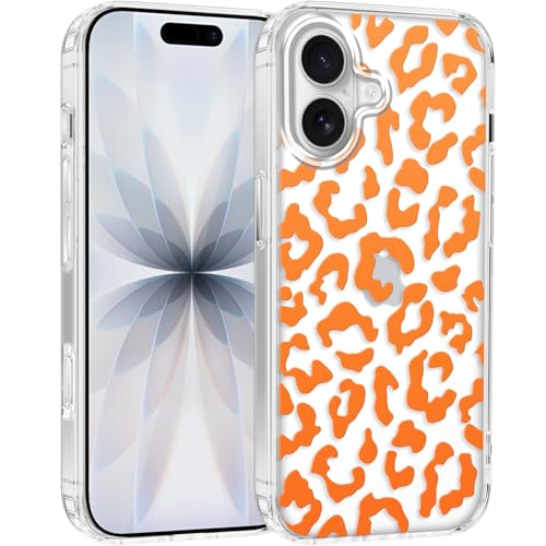 Coqinen Cover per iPhone 17, Custodia Trasparente con Leopardata Aesthetic Moda Motivo, Antiurto Anti-Graffio Ultra Sottile Case e Hard PC + TPU Paraurti, Arancione