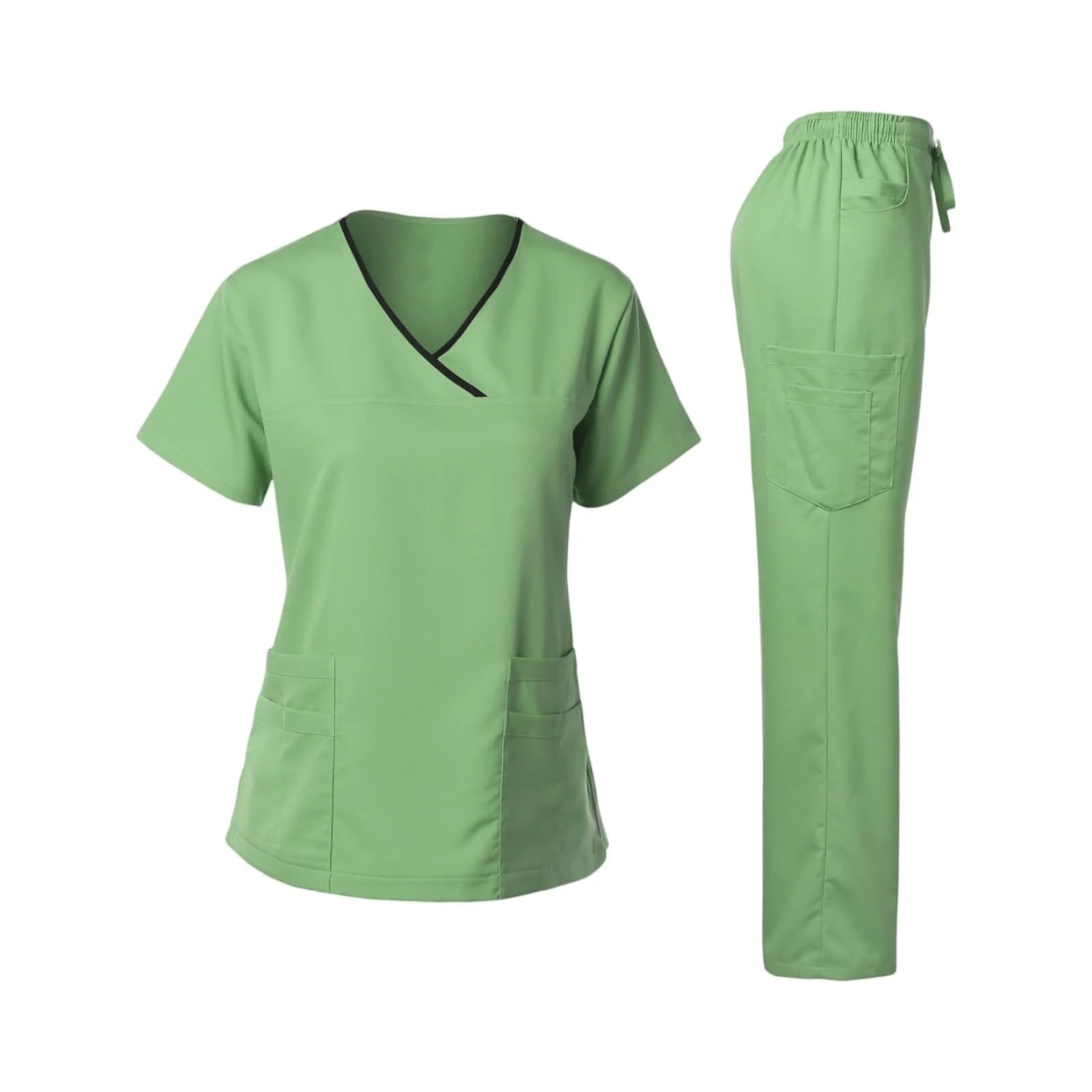 AHUFGN Nurse Scrubs Women Women's Nurse Scrub Set V-Neck Short Sleeve Long Pants Medical Cozy Professional Workwear(Green,M)
