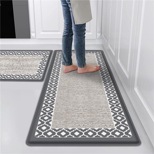 GeRRiT Anti Fatigue Kitchen Mat 2PCS,Waterproof Farmhouse Green Kitchen Rugs Non-Slip,Vintage Kitchen Mats for Floor,Cushioned Comfort Standing Mat for Laundry,Office,Sink,Desk,17