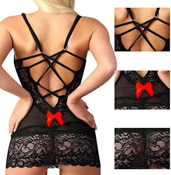 HOTSO-Negligee-Sexy-Dessous-Babydoll-Chemise-Reizwaesche-Spitze-Nachthemd-Teddy-Bodysuit-Lingerie-Nachtwaesche-Nachtwaesche-Unterwaesche-Kleid-mit-Bowknot-Frauen