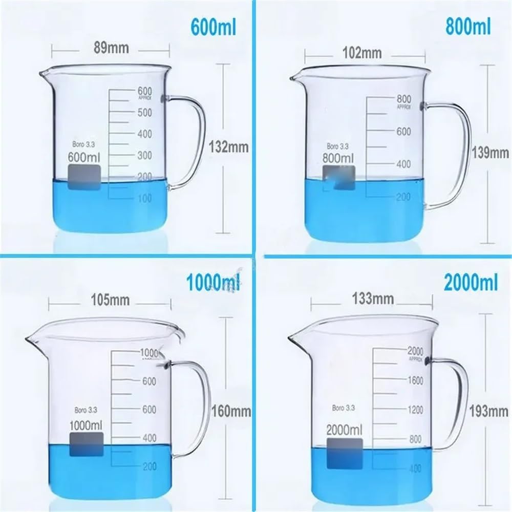 Vetreria da laboratorio 1 pz. Becher in vetro borosilicato 3.3 da 50 ml a 2000 ml con manico da laboratorio(2000ml)