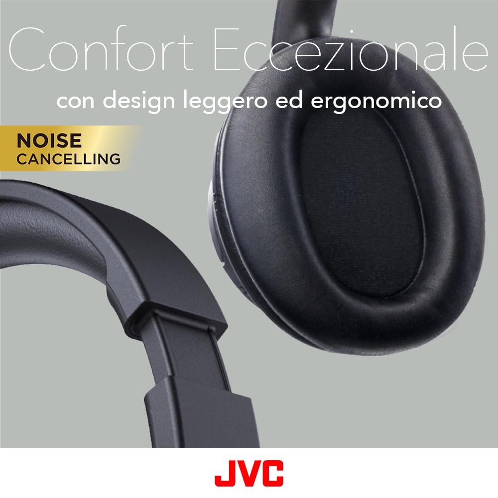 JVC HA-Z76N-B, cuffie wireless con cancellazione del rumore, Bluetooth 5.3, batteria ricaricabile fino a 50 ore, compatibile con assistente vocale, design pieghevole in due direzioni - Nero