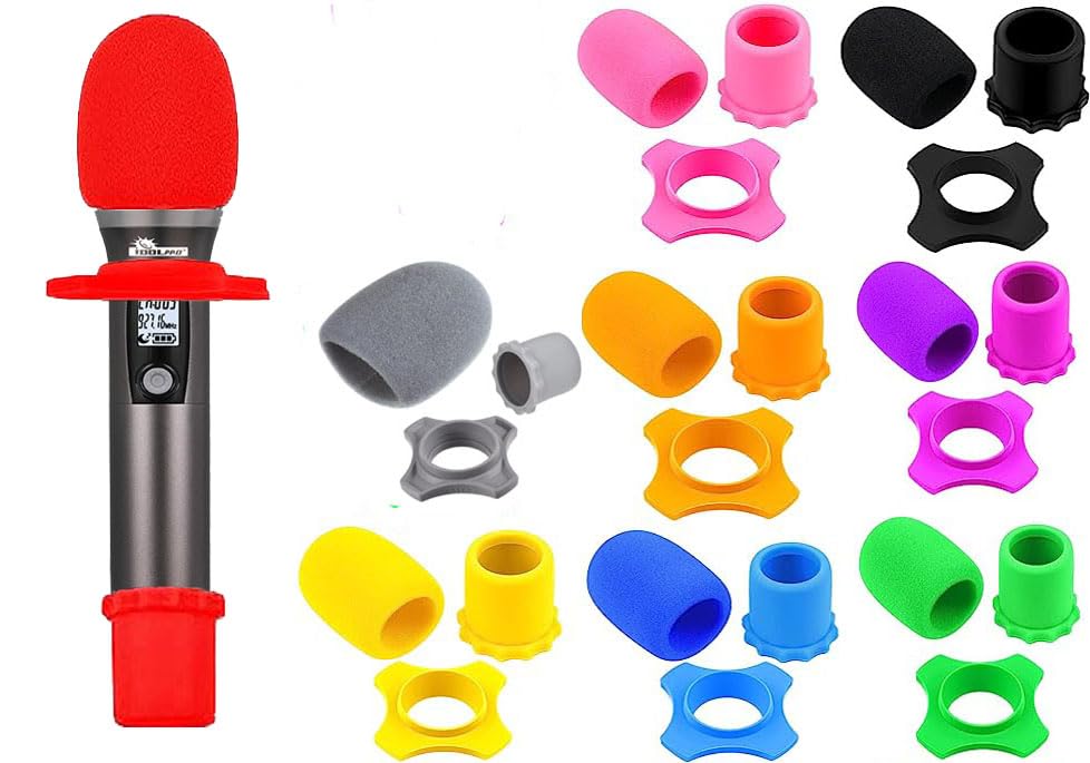 9 Sets Wireless Handheld Microphone Protection Foam Windscreens, Anti-rolling Rubber Rings and Shockproof Bottom Covers