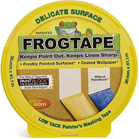 2 X Yellow Delicate Surface Painters Masking Tape 36mm x 41.1m. Indoor painting and decorating for sharp lines and no paint bleed Cover