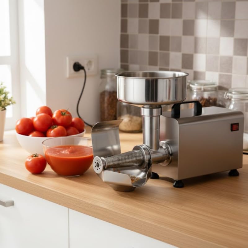 Presse Tomates Électrique Inox 450W - Extracteur de Jus Fruits & Légumes Tendres - Professionnel