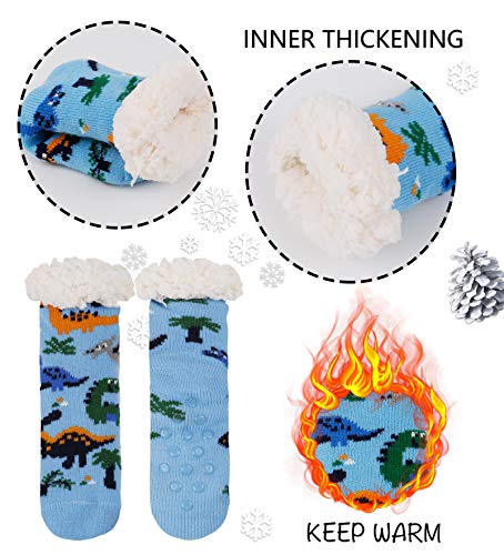 FENELY 3 Pairs Kids Boys Girls Slipper Socks Winter Sherpa Lined Fuzzy Warm Soft Non Skid2