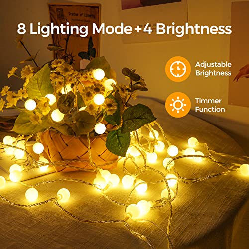 LED Lichterkette Strombetrieben,27M Lichterkette Kugel warmweiß mit Stecker für Außen und Innen,IP65 Wasserdicht Lichterketten mit Dimmbar Fernbedienung,Ideal für Zimmer,Weihnachten,Party,Garten