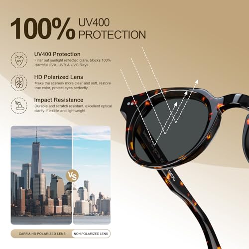 Image of CARFIA Retro Sunglasses for Men Polarized UV400 Protection, Cool Round Acetate Fashion Shades