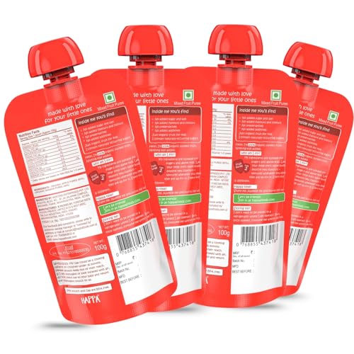 Image of Happa Organic Baby Food Apple and Banana Puree | 100% Fruits | No Added Sugar, No Milk Powder, No Preservatives | Stage 2 (6 Months+) | Ready to Eat | Free from Common Allergens | Pack of 4 (100g Each)