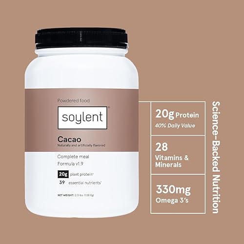 Vista 3 de Soylent Complete Nutrition Meal Replacement Protein Powder, Cacao - Plant Based Vegan Protein, 39 Essential Nutrients - 36.8oz