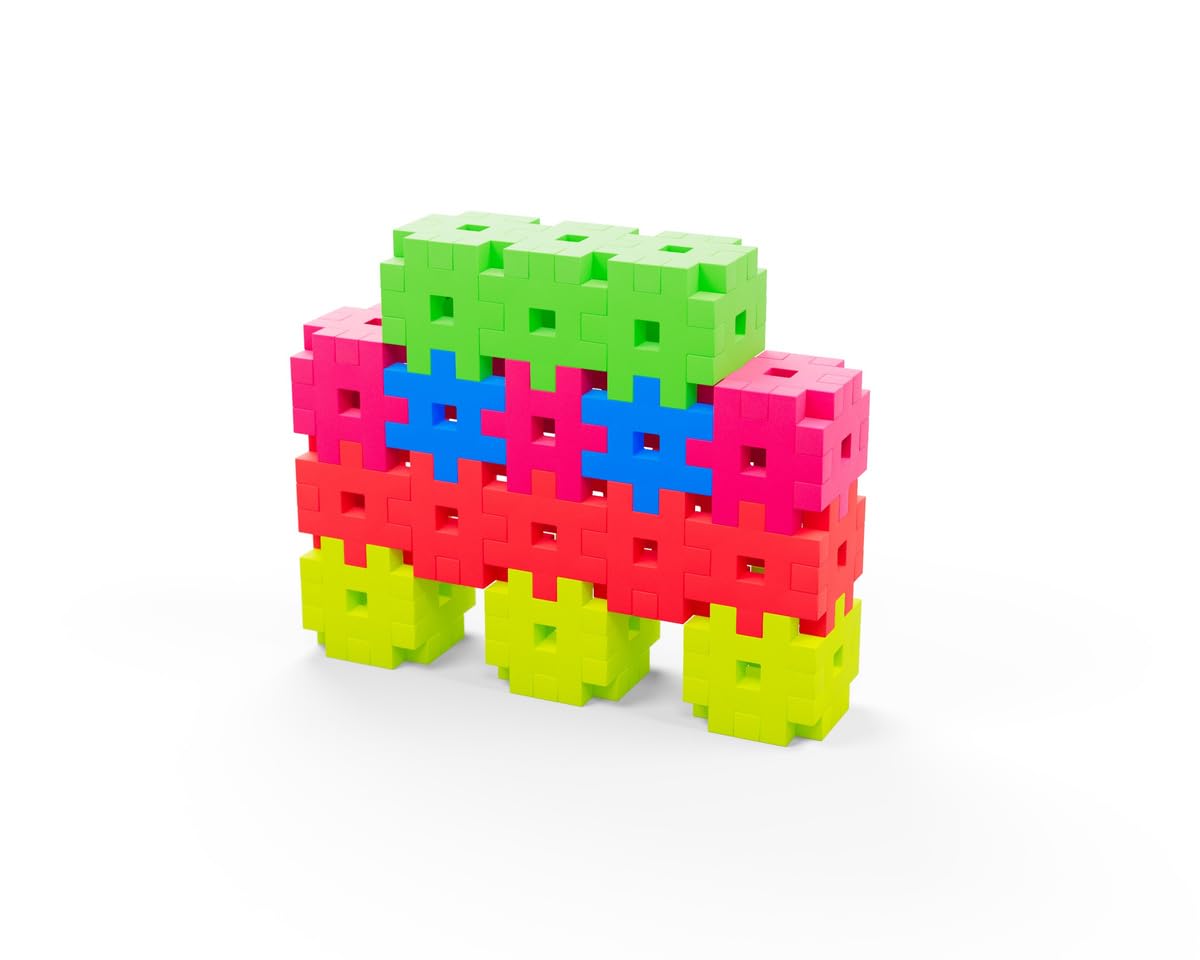 Meli Neon Basic Travel Box - 1000 bloques de construcción en colores neón para niños a partir de 3 años, juego de bloques de construcción para fomentar la creatividad y la motricidad fina, 2 cm x 2 cm