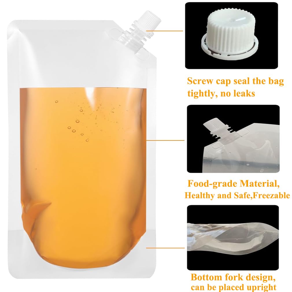Changyeah Sacchetti per Bevande,15 Pezzi Sacchetti per Bevande, Sacchetti per Succo Riutilizzabili,per Frullati Liquori Trasparente per Bevande Congelate Feste,viaggi, picnic,250 ml,350 ml,500 ml