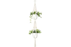 Mkono Natural Boho Chic 4 Leg 2 Tier Plant Hanger