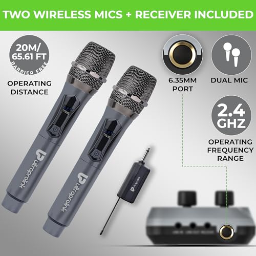 UltraProlink Sing Along Duet | Portable Bluetooth Karaoke Mixer | 2 Wireless Dynamic Mics | With Recording | Sound Card for Karaoke,Podcast, Singing, Live Stream,Broadcast| UM1002D | Grey 2 51N0ozz5JFL