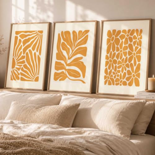 Image of kotart Aesthetic Floral Art Home Decoration | Boho Floral Paintings With Frame For Living Room Bed Room Hotel Wall Decor Digital Reprint Set of 3 (14x20 Inch)