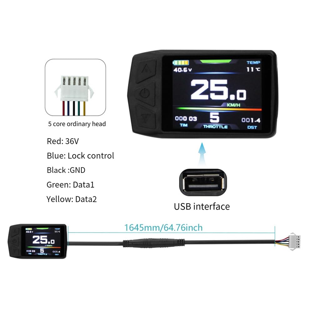 Compteur LCD Pour Vélo électrique - Compatible 24V/36V/48V - Prise SM étanche - Affichage Vitesse, Batterie, USB - 10