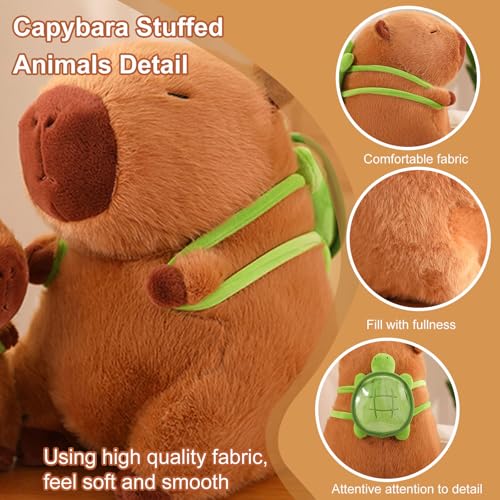 Image of Capybara Plush with Turtle Backpack, Cute Capybara Stuffed Animal Plush Toy Birthday Decorations for Girls and Boys (Turtle)