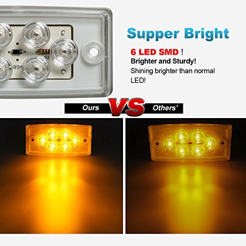 Partsam 5Pcs Replacement For Freightliner Century/Columbia Cab Lights 6 Led Amber Roof Clearance Marker Lights Rectangle Top Running Lights Sealed Clear Lens, Flush Mount #TOP4