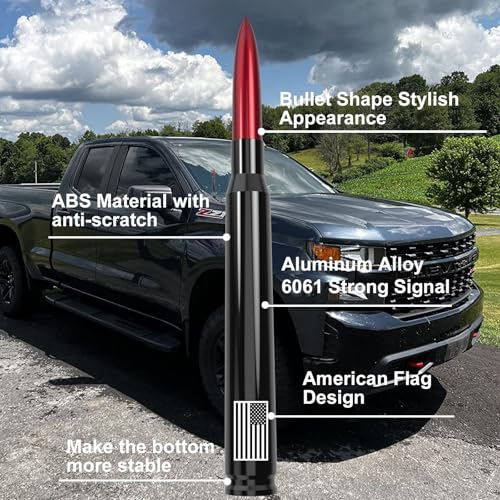 Image of Car Truck Antenna with Tire Valve Caps American Flag Short Replacement for GMC Sierra Chevy Silverado Dodge Ram 1500 2500 3500 Ford F150 F250 F350 Super Duty Raptor Accessories, Red