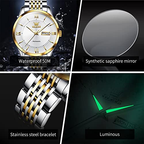 Image of OLEVS Automatic Mens Watches Self Winding Mechanical Business Luxury Dress Wrist Watch Stainless Steel Waterproof Luminous Day Date