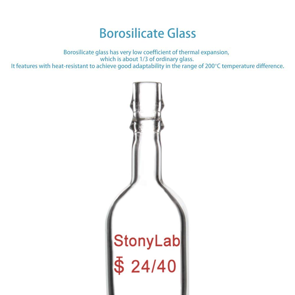 stonylab 5-Pack Adaptateur d'entrée Droite en Verre avec 24/40 Joint de Mâle en Verre et Raccord de Tuyau de 8 mm, Glass Straight Inlet Adapter pour Appareil de Distillation Lab Verrerie