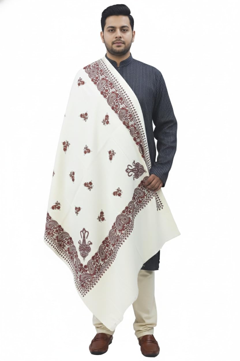 v vrinde Vrinde White Wool Printed Men's Shawl KA-SWL-18-picture-12