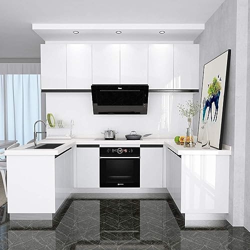Image of Home 13 Self-Adhesive White Glossy Wallpaper Removable and Decorative Vinyl Wallpaper for Kitchen Countertop Cabinets Table 2 Ft by 12 Ft-2pcs