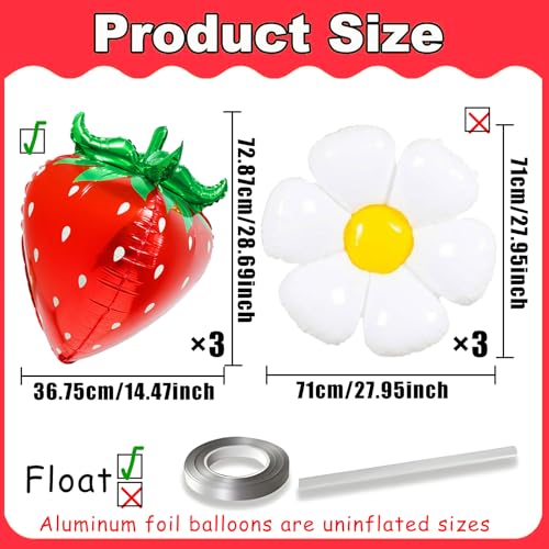 Image of 6pcs 4D Strawberry Balloons Berry First Birthday Balloons Strawberry Birthday Party Decorations Berry Sweet Baby Shower Decor Picnic Themed Decorations Fruit Party Decorations Sweet One Birthday Party