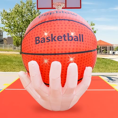Popblow 6Ft Tall Large Inflatable Basketball Theme Party Decorations, Blow Up Basketball Sports Activities Supplies with Built-in LED Light, Basket Ball Inflatable for Outdoor Yard