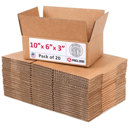 Image of Small Cardboard Boxes 10 inchL x 6 inchW x 3 inchH (Pack of 20) - USA-Made Packing Boxes for Moving, Shipping, or Storage - USPS, UPS, FedEx Approved - Professional Packing Supplies for Moving