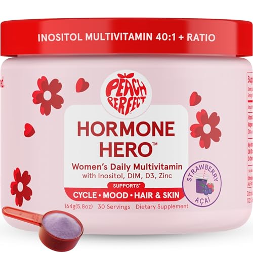 Peach Perfect Inositol Powder Multivitamin Strawberry Acai Flavor 4g Myo & D-Chiro Inositol DIM Zinc Magnesium Glycinate Vitamin D3 Supports Womens Health Cycle Energy 30 SVG